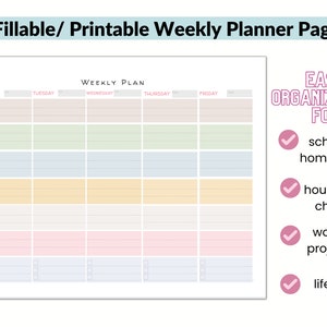 Homeschool Weekly Schedule Printable | Printable Planner | Fillable PDF | Digital Calendar| Homework Agenda| Assignment Organizer | ADHD