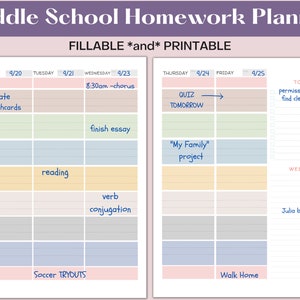 Middle School Student Planner | Study Planner | Homework Planner| Undated Weekly Agenda| Student Organizer | ADHD Planner| ADHD Printable