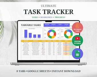 Hoja de cálculo de seguimiento de tareas Plantilla de lista de tareas pendientes de Google Sheets Administrador de tareas Lista de prioridades diarias Organización del trabajo Seguimiento de proyectos