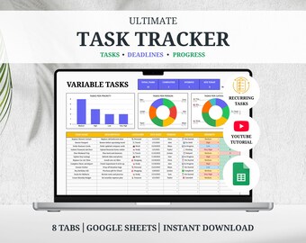 Hoja de cálculo de seguimiento de tareas Plantilla de lista de tareas pendientes de Google Sheets Administrador de tareas Lista de prioridades diarias Organización del trabajo Seguimiento de proyectos