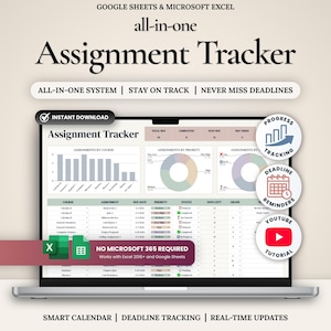 Opdrachten bijhouden Google Spreadsheets Excel Studentenplanner Huiswerk- en studieplanner College Studieorganisator Cijfer- en takentracker Kalender