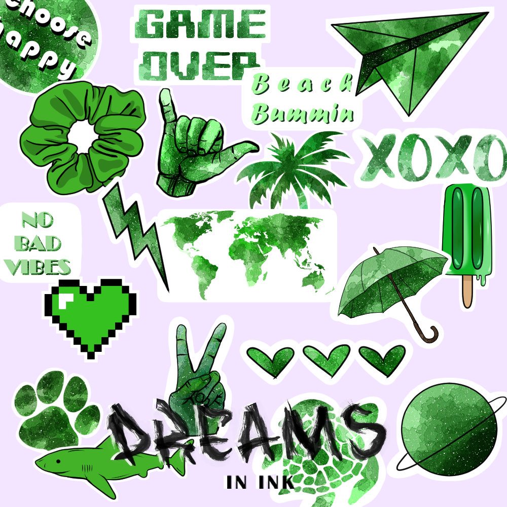 5 Random Green Aesthetic Stickers Pack | Etsy