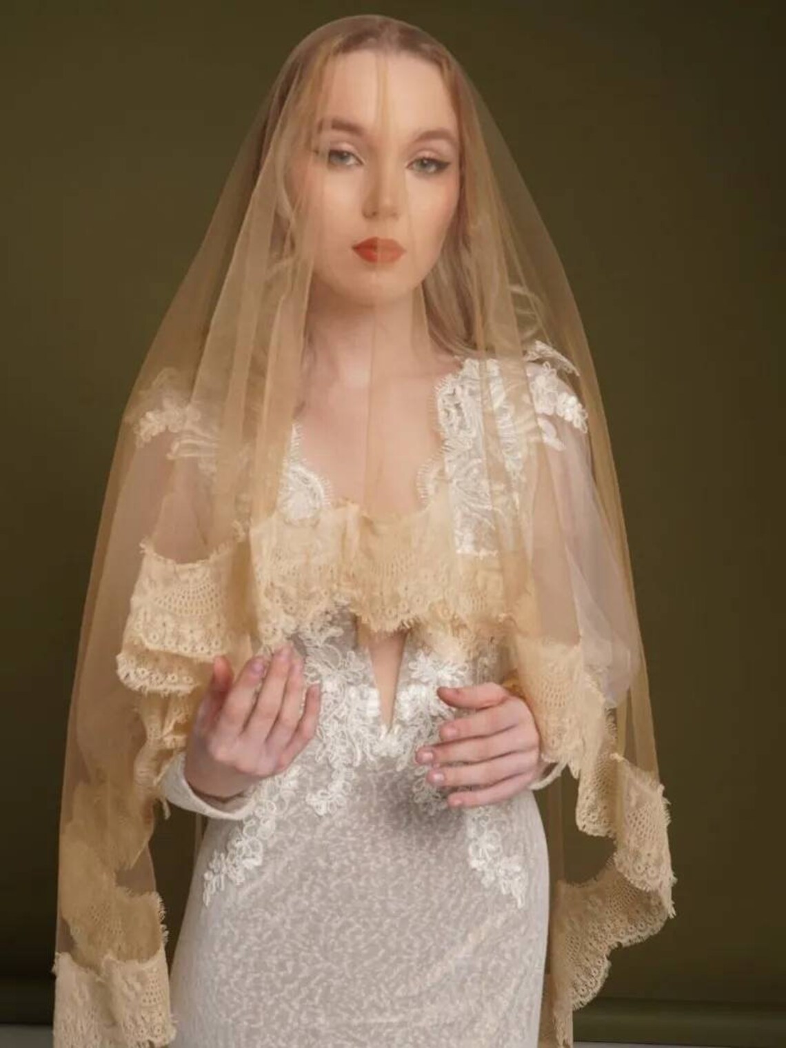 Rustic Veil Nude Veil Beige Veil Mantilla Cathedral Veil - Etsy