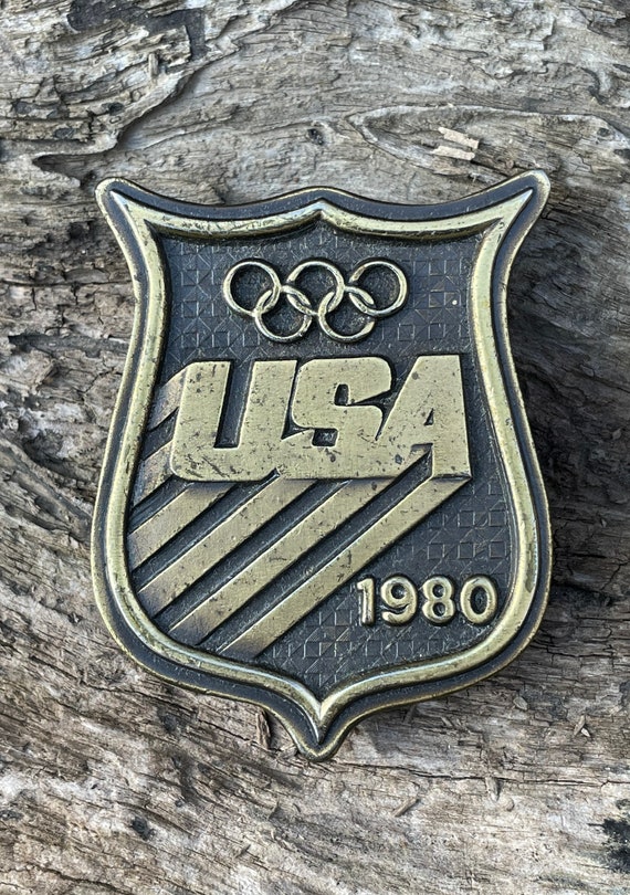 Vintage USA 1980 Olympic Brass Belt Buckle