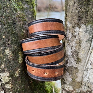 Vintage black and brown  leather belt, Sz 35-45