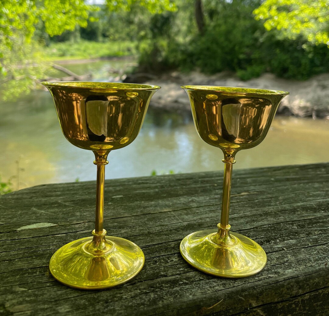 Vintage Modern 24k Gold Plated Wine Glasses WM Ikora Etsy