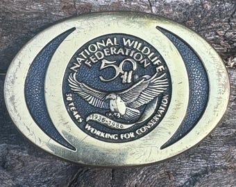 Vintage National Wildlife Federation 50th brass belt buckle