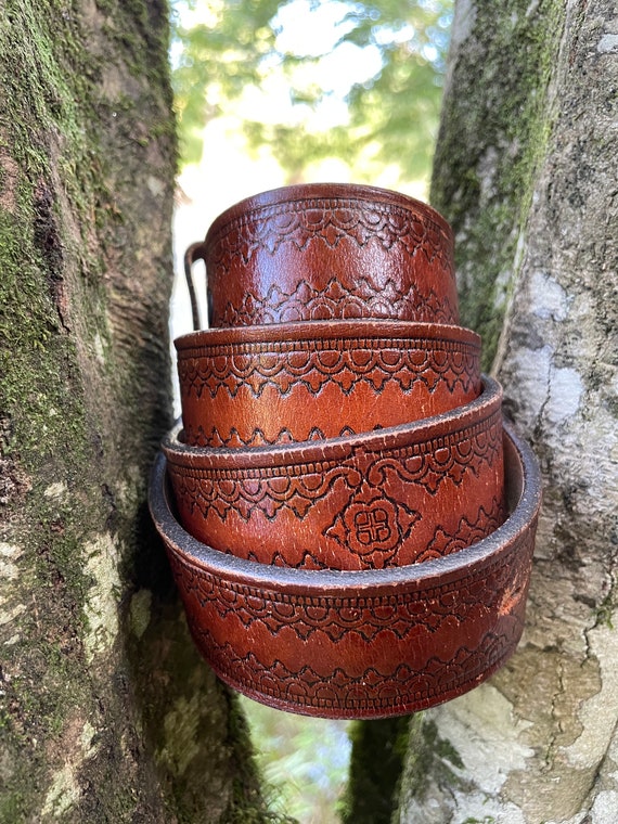 Vintage Tooled leather brown belt