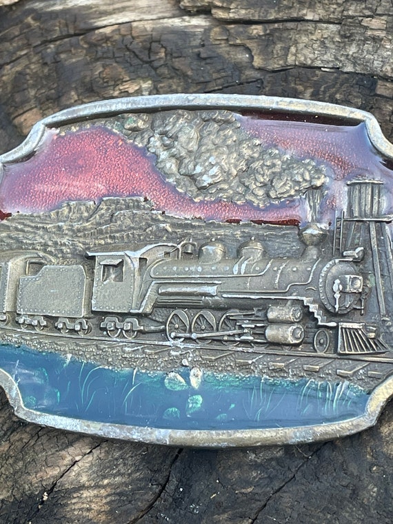 Vintage Train brass belt buckle - image 2