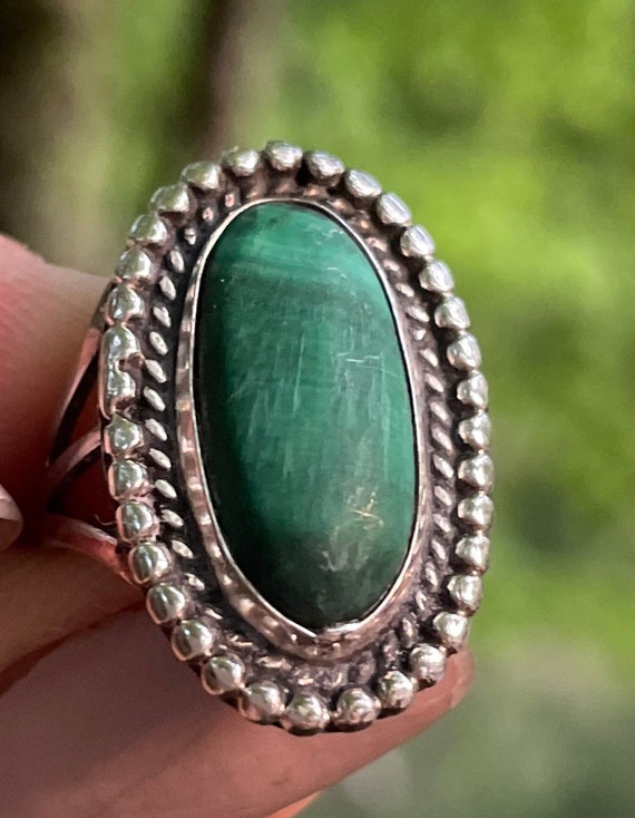 Vintage Sterling silver Malachite ring, size 6.5 - image 2
