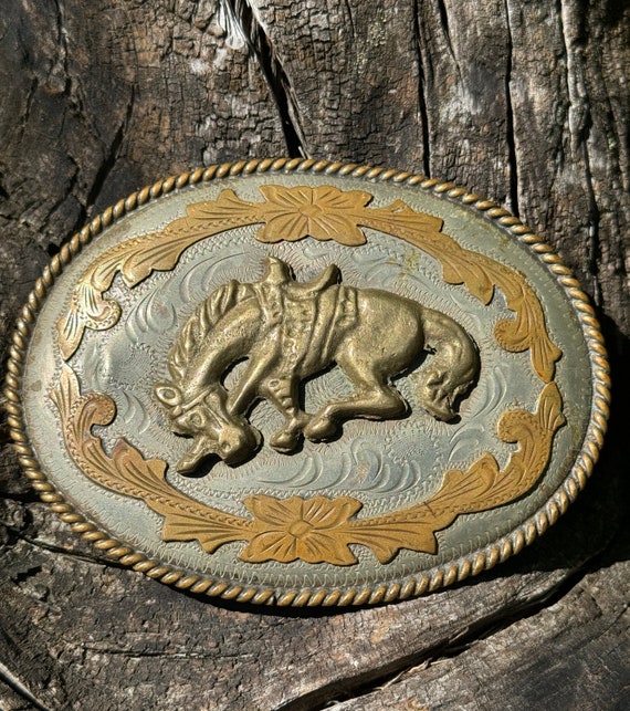 thumbnail image 2 of Gold & Silver Plated Deer Buck Head Western Cowboy Rodeo Metal Belt Buckle – Men's 2 of 4