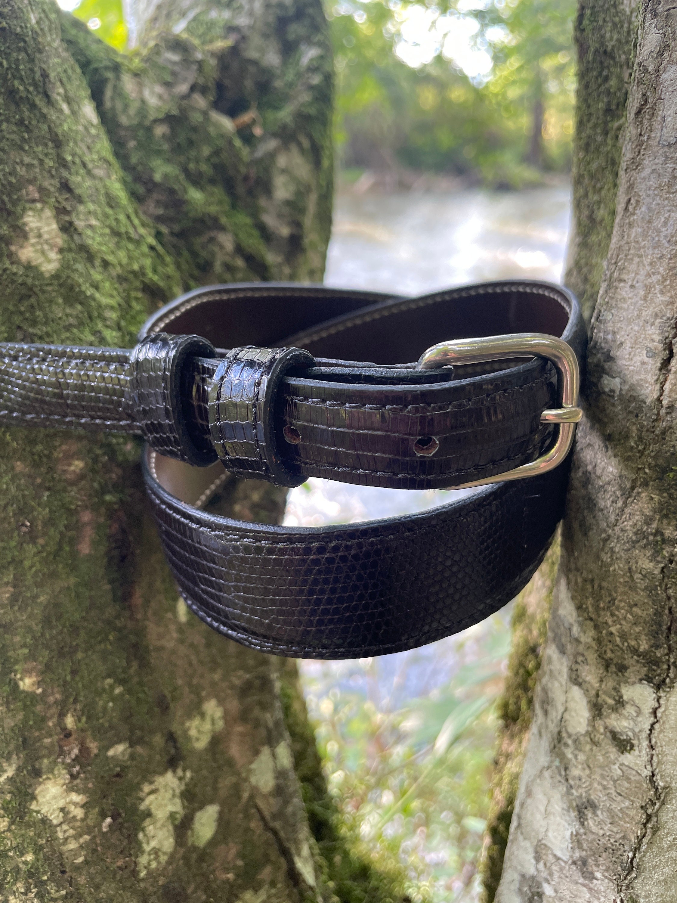 VTG Cipriani Black Lizard Grain Leather Belt Cipriani Genuine Lizard Leather Belt Black Wide Medium main image 2