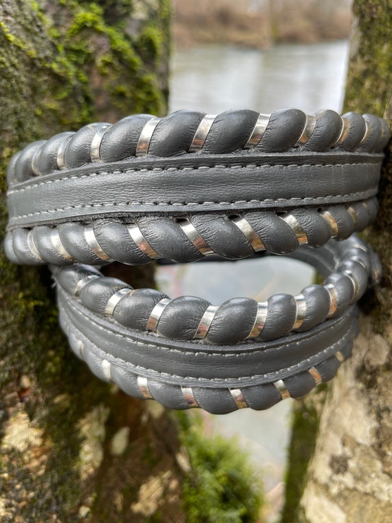 Vintage Justin Grey and Silver leather belt - image 3