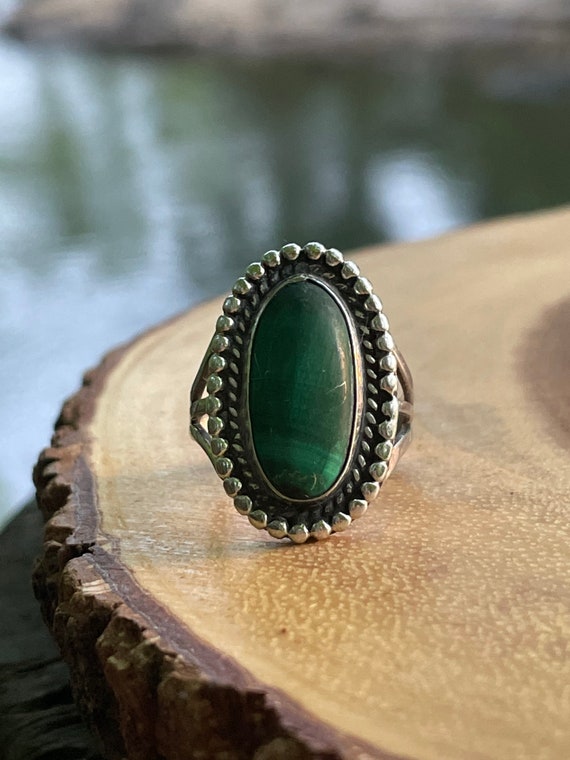 Vintage Sterling silver Malachite ring, size 6.5 - image 1