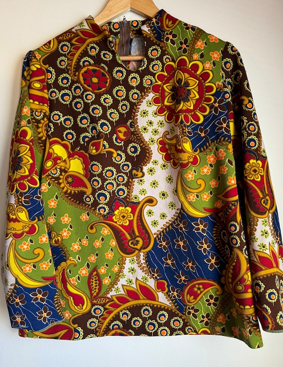 Handmade vintage 70s floral paisley blouse