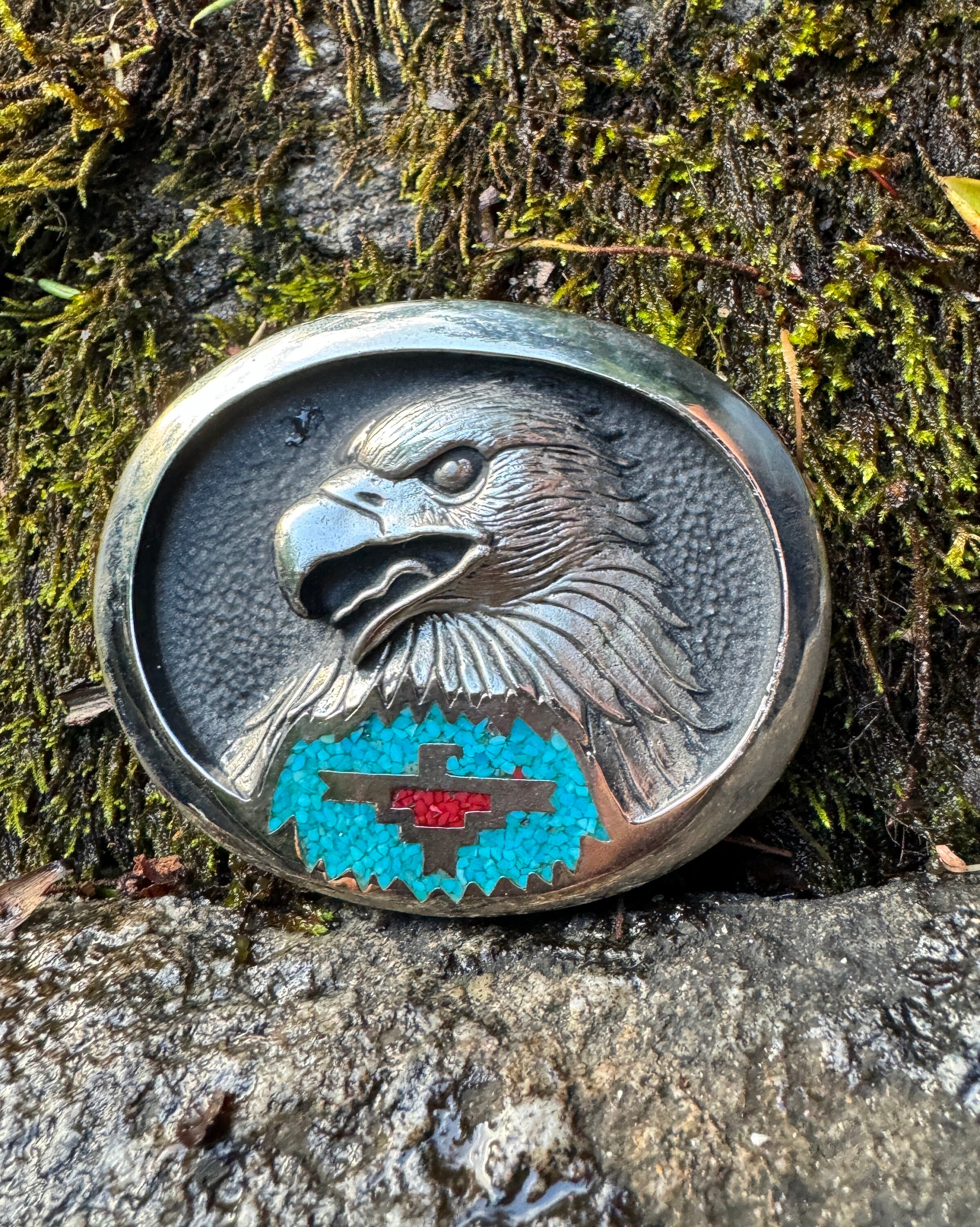 Vintage Southwestern Eagle Belt Buckle With Turquoise and 