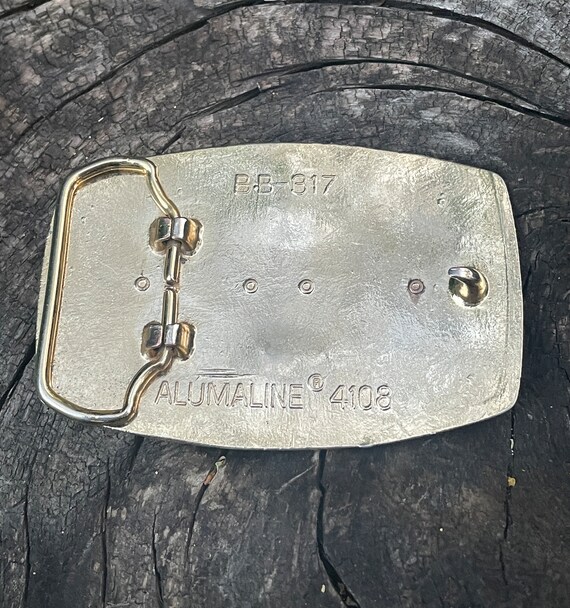 Vintage 70s tooled leather fish belt buckle Gem