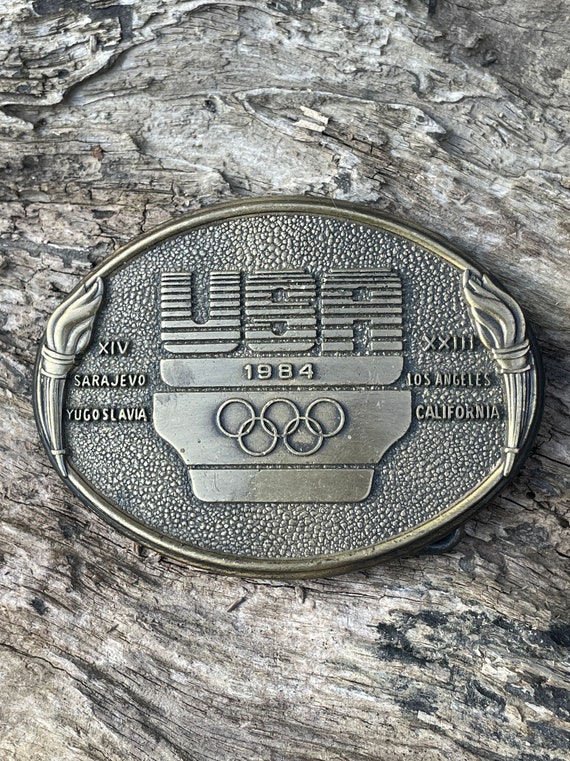 Vintage USA 1984 Olympic Brass Belt Buckle