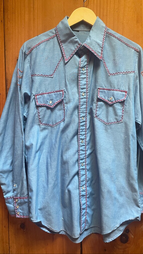 Vintage 1957  Western Pearl snap shirt, hand embr… - image 1