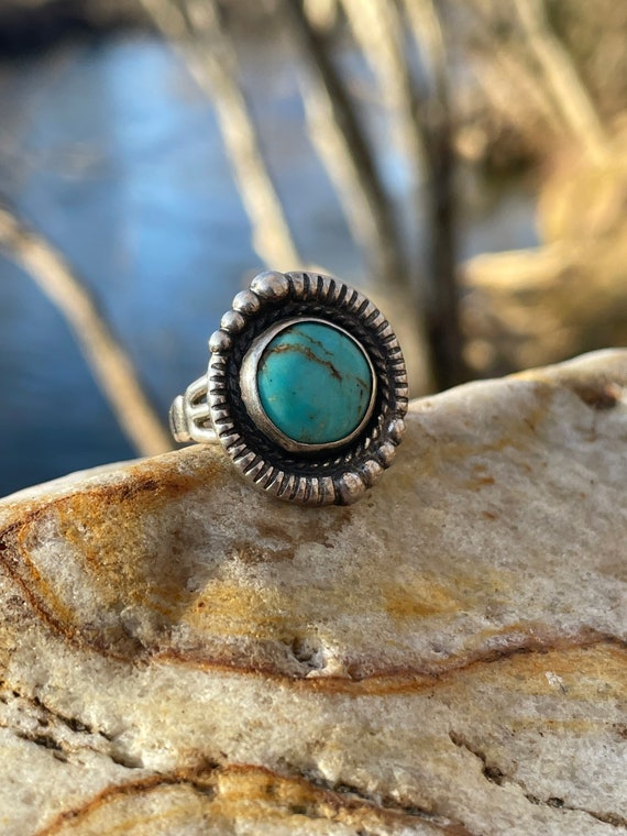 Vintage Turquoise Sterling silver ring, size 7 - image 8