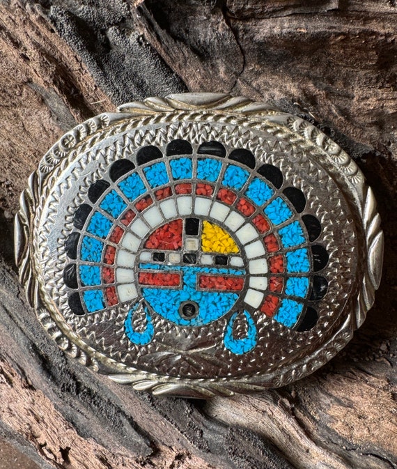 Vintage Zuni Sun Face belt buckle, Zuni belt buckl