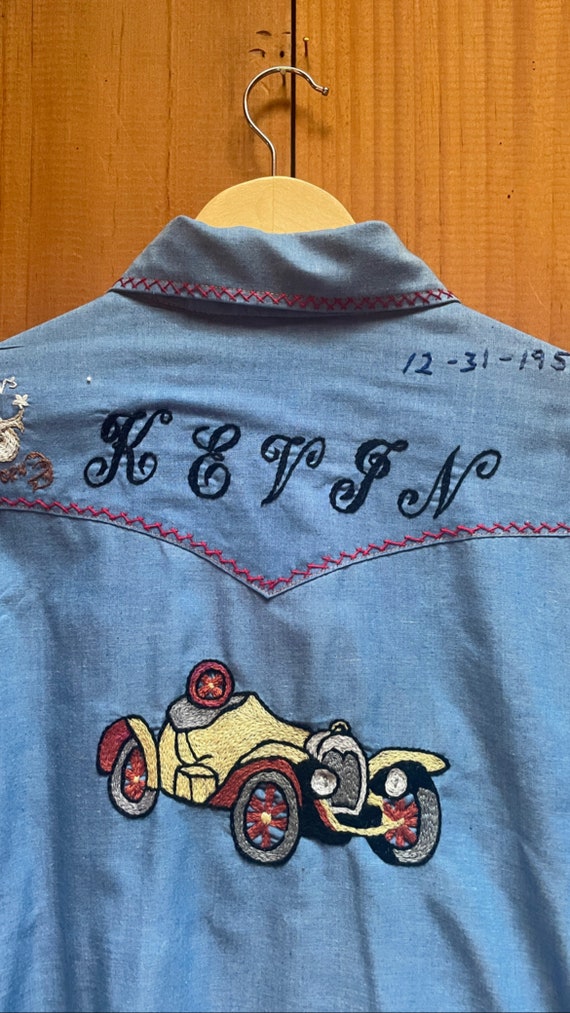 Vintage 1957  Western Pearl snap shirt, hand embr… - image 2