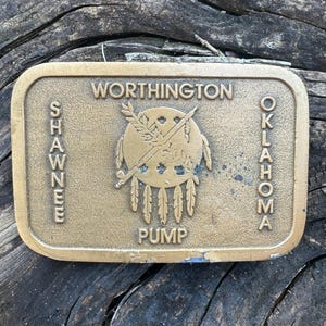 Vintage Brass WorthingtonPump Shawnee Oklahoma belt buckle, vintage  brass belt buckle