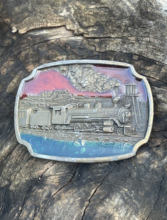 Vintage Train brass belt buckle - image 1