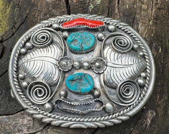 Native American Southwest Silver Belt Buckle Signed MW  display picture 1