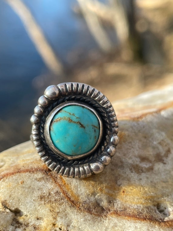 Vintage Turquoise Sterling silver ring, size 7 - image 5