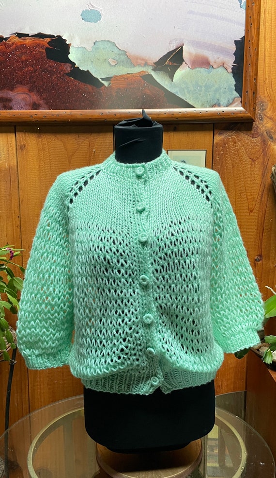 Vintage handmade mint green cardigan sweater