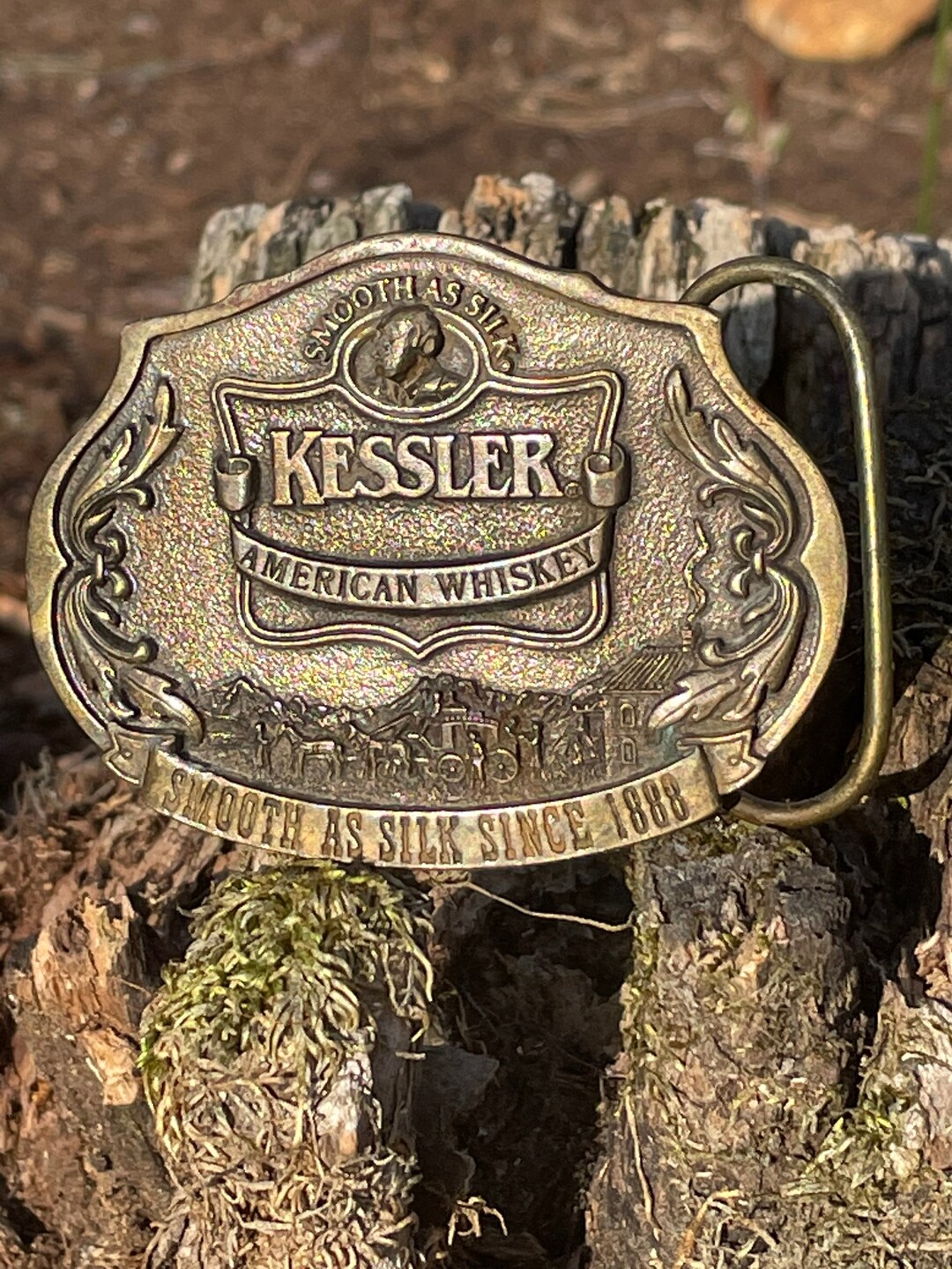 Boucle De Ceinture Vintage Kessler Whiskey En Laiton - 1993 - État Solide Et épais