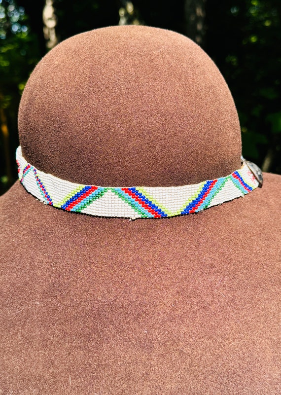 Vintage Native American Beaded Hat Band with Sterling silver