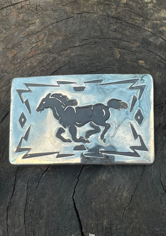 Vintage Western Black Stallion horse belt buckle, 