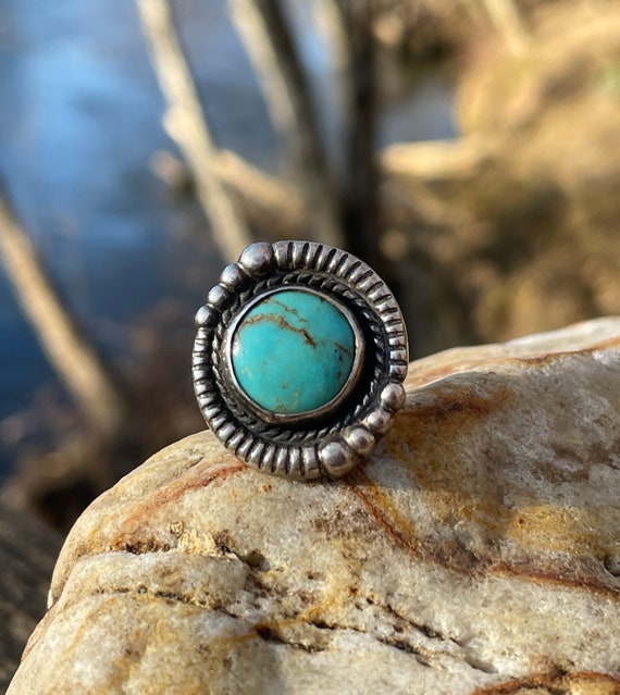 Vintage Turquoise Sterling silver ring, size 7 - image 1