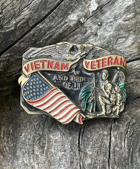 Vintage Vietnam Veteran brass belt buckle