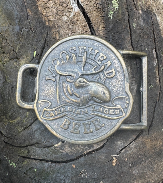 Vintage Moosehead Beer brass belt buckle