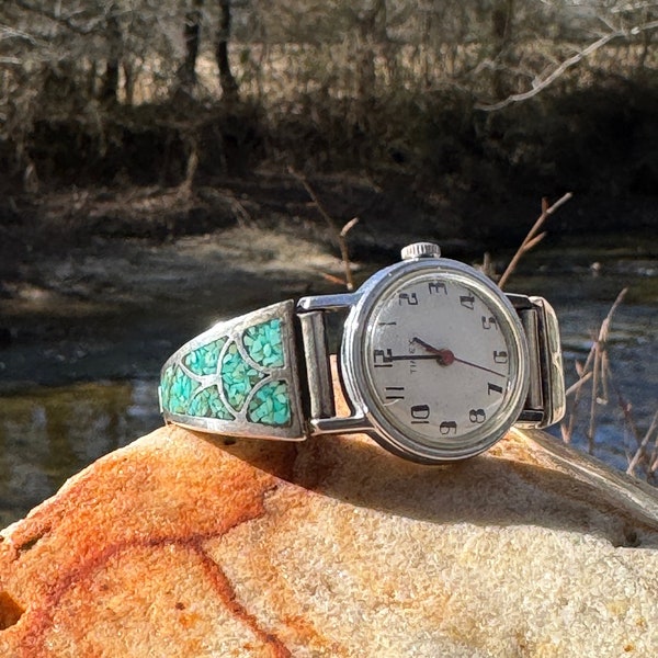 Vintage Handmade  Sterling silver and turquoise watchband