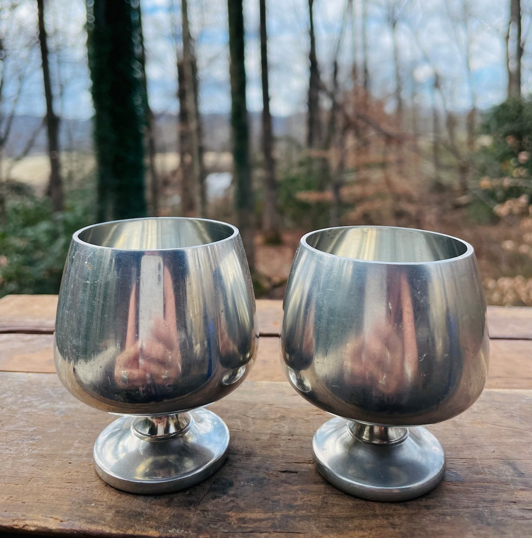 Vintage English Pewter Cordial Glasses Etsy