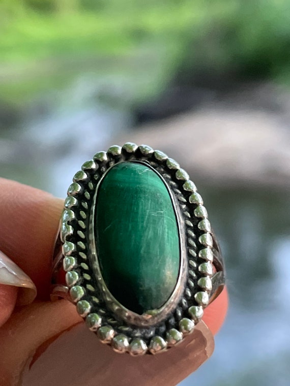 Vintage Sterling silver Malachite ring, size 6.5 - image 3