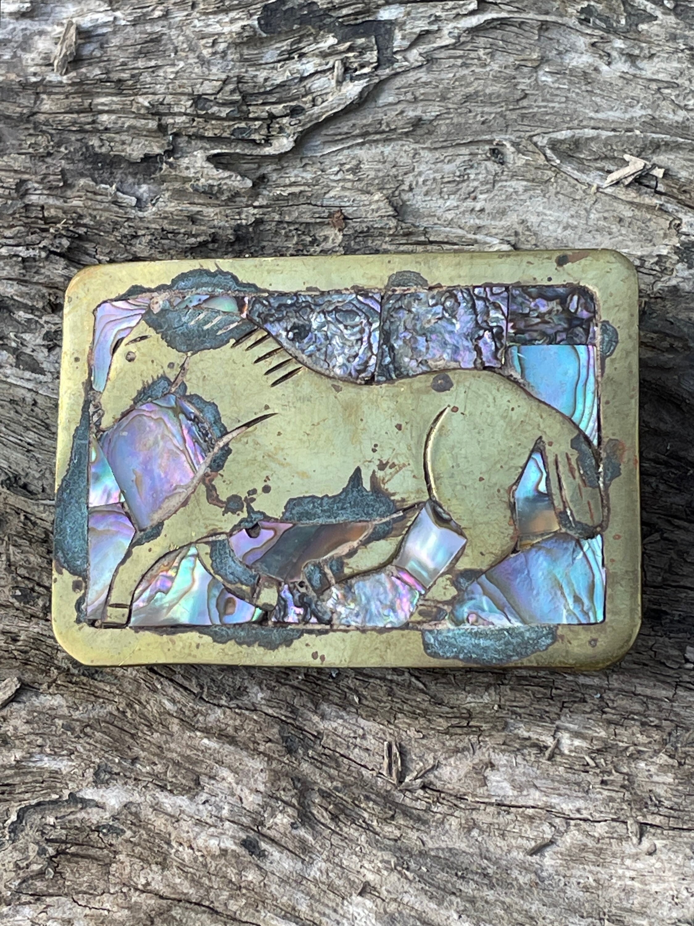 Abalone Inlay Running Horse Design Abstract Metal Belt Buckle Horse Belt Buckle – Western Cowboy Rodeo Style | Running  main image 3