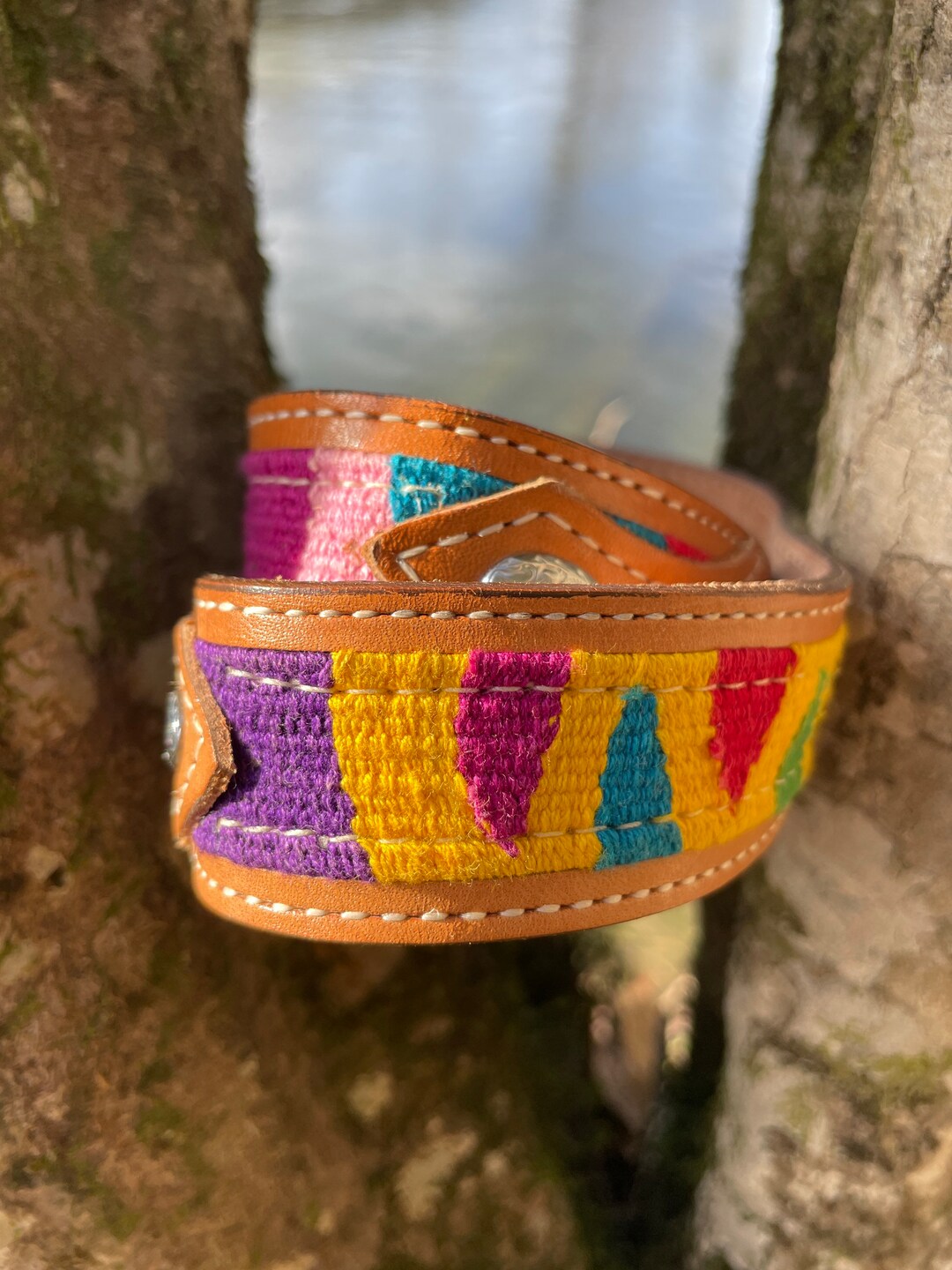 Vintage Colorful Circle of Yoakum Leather Belt Etsy