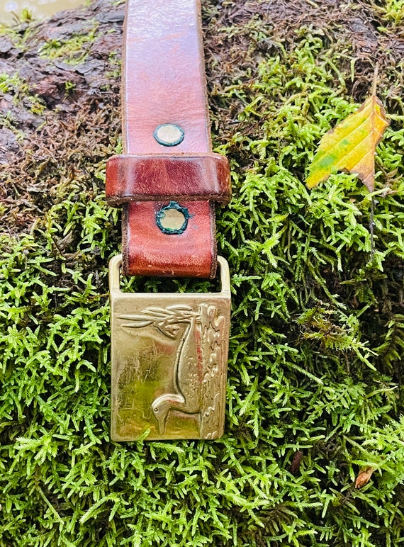 Vintage brown leather belt with Duck Brass belt b… - image 5