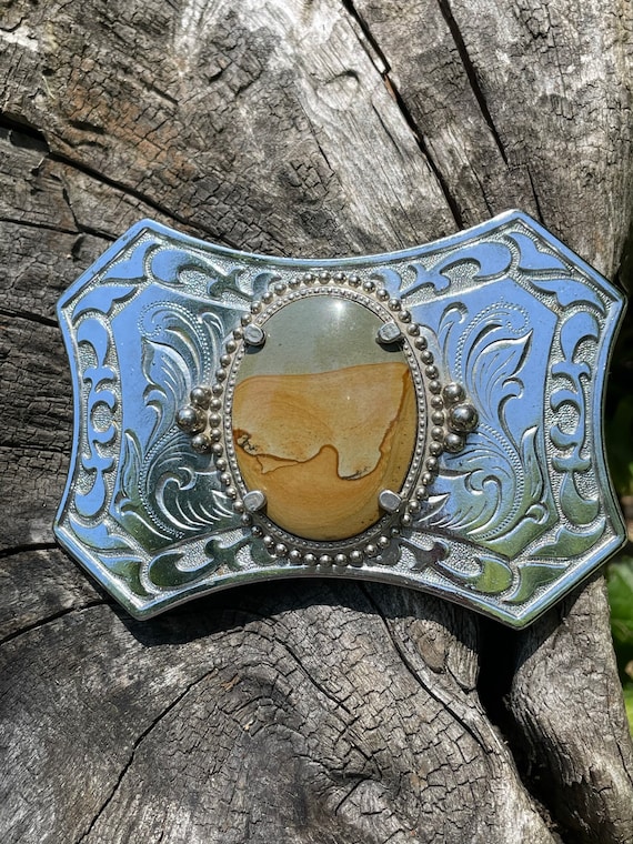 Vintage Western Belt Buckle With Stone - Etsy