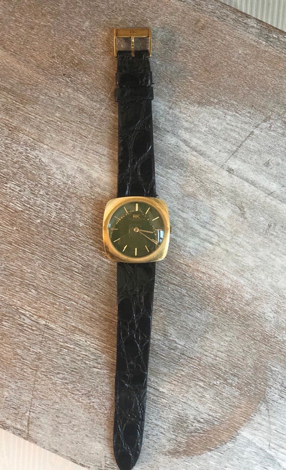 Vintage 1960s IWC watch with 18k gold and green w… - image 2