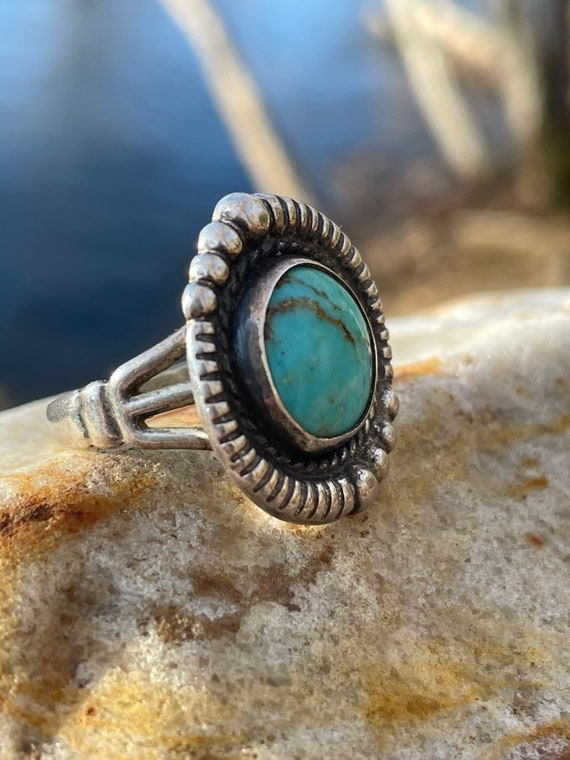 Vintage Turquoise Sterling silver ring, size 7 - image 4