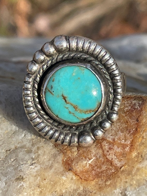 Vintage Turquoise Sterling silver ring, size 7 - image 2