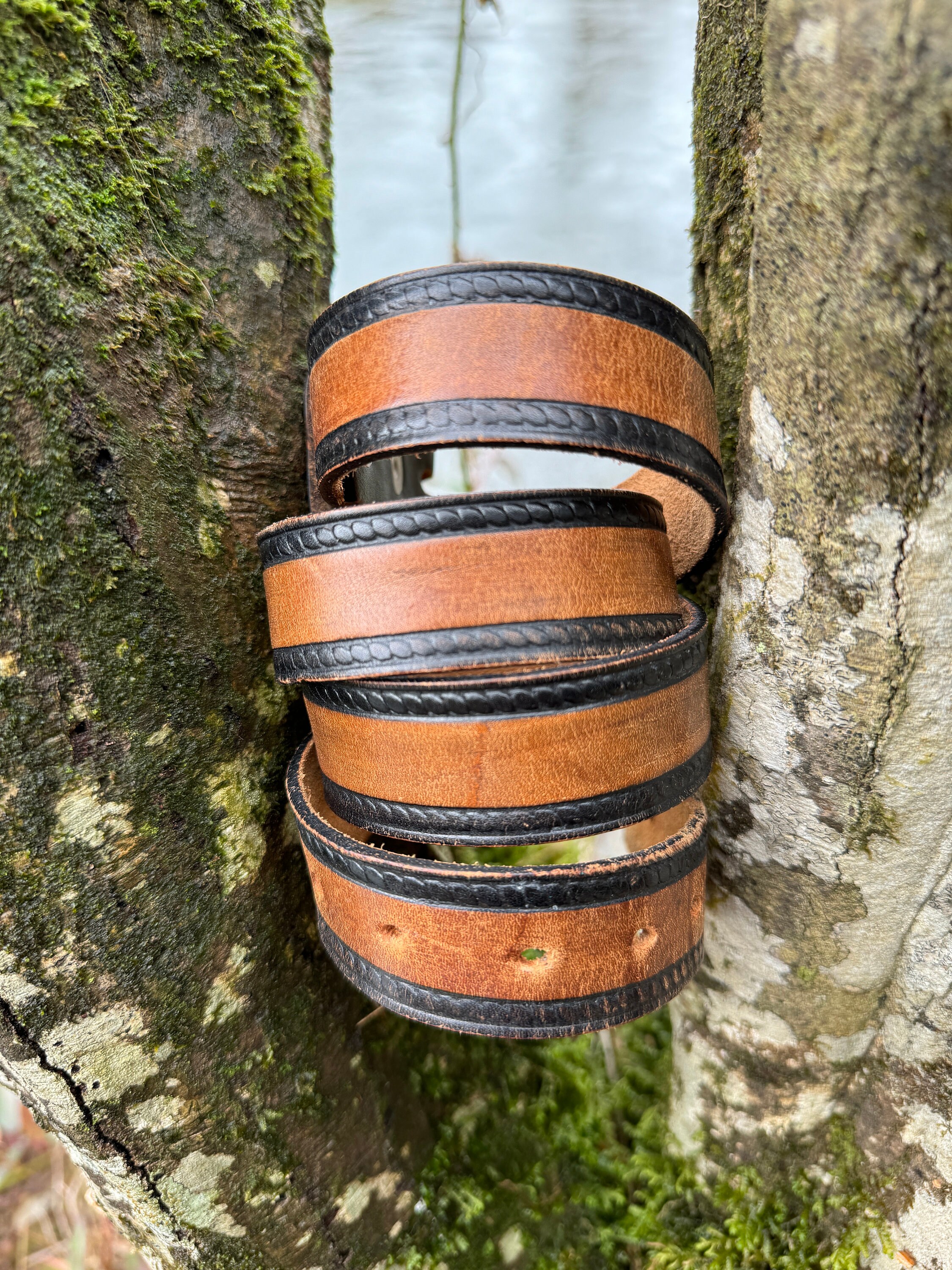 Vintage Black and Brown Leather Belt, Sz 35-45 - Etsy display picture 2