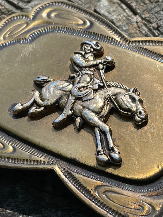 Vintage Western Cowboy riding horse belt buckle - image 2