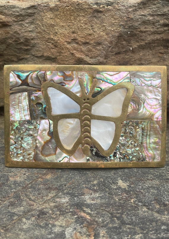 Vintage Abalone butterfly belt buckle, Mexico